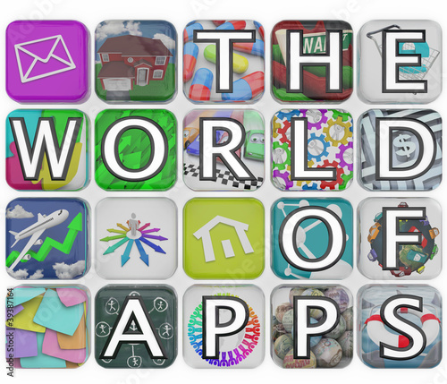Illustration: The World of Apps Application Tiles Spell Words The World of Apps Application Tiles Spell Words