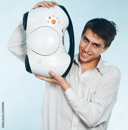 Photo: man with a tape recorder man with a tape recorder