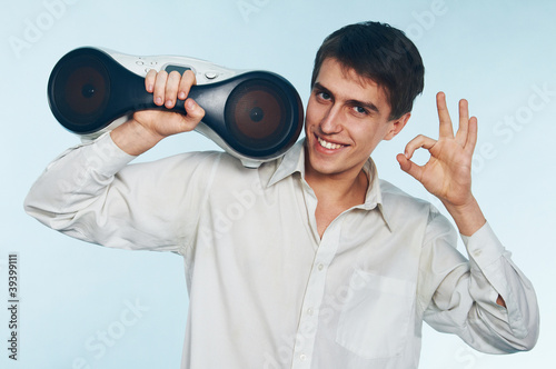 Photo: man with a tape recorder man with a tape recorder