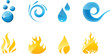 Set of vector water and fire shiny icons Set of vector water and fire shiny icons