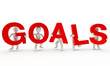 Illustration: 3D humans forming red goals word 3D humans forming red goals word