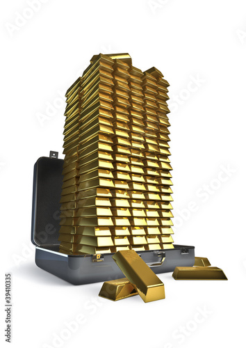 Illustration: Suitcase very full of gold bars Suitcase very full of gold bars