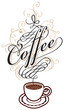 coffee cup with an inscription in form of steam