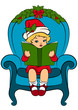 Cartoon little girl in suit Snow Maiden with book.