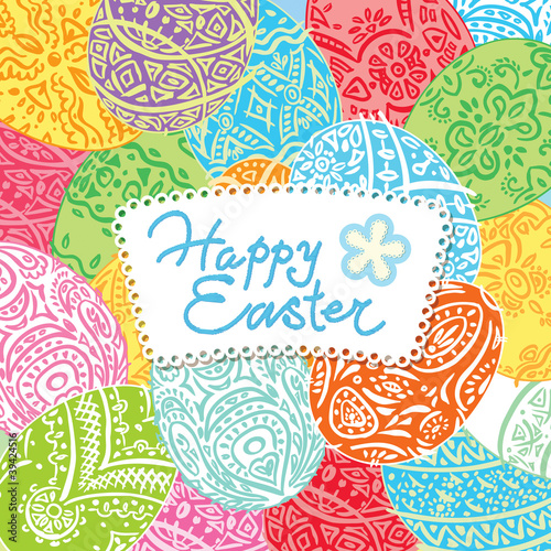 Vector: Easter background with lacy eggs and inscription. Vector Easter background with lacy eggs and inscription. Vector