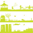 cute green landscapes and cityscape