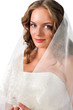 portrait of beautiful bride under veil isolated on white