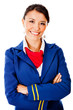 Flight attendant smiling
