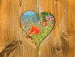 Coeur balcon en bois, coquelicots
