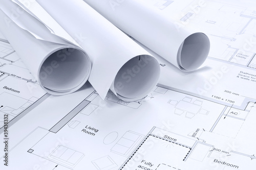 Photo: Architectural drawings background. Architectural drawings background.