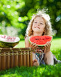 Child having picnic in spring park