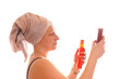 Woman with hair care products