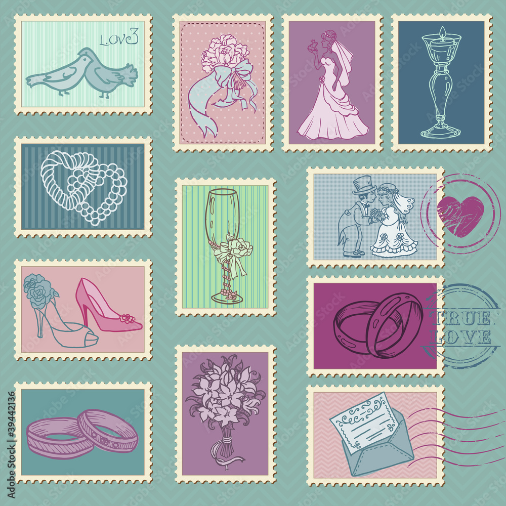 Wedding Postage Stamps in vector