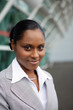 Afro businesswoman smiling