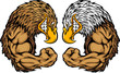 Eagle Mascots Flexing Arms Vector Cartoon