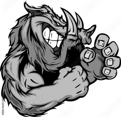 Vector: Graphic Vector Image of a Boar or Wild Pig Mascot with Fighting Graphic Vector Image of a Boar or Wild Pig Mascot with Fighting