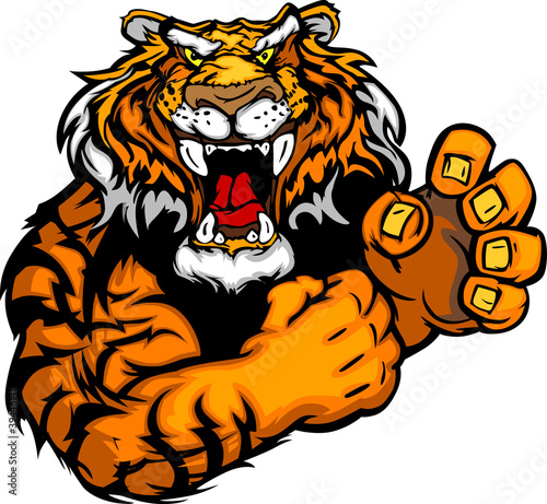 Vector: Graphic Vector Image of a Tiger Mascot with Fighting Hands Graphic Vector Image of a Tiger Mascot with Fighting Hands