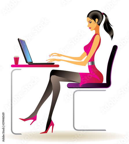 Vector: Business woman with laptop in office Business woman with laptop in office