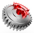 Gear made with jigsaw puzzles pieces, with one red piece