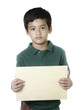 Boy holding blank wood panel