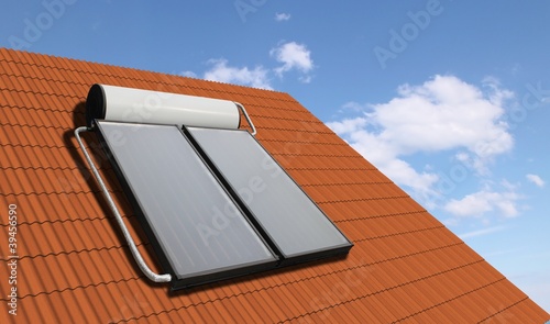 Illustration: Solar heater system on the roof Solar heater system on the roof