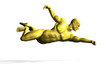 Gold hero man statue in flying pose