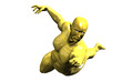 Gold hero man statue in flying pose