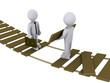 Businessman is helping another to cross a damaged bridge Businessman is helping another to cross a damaged bridge