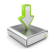 HDD drive and arrow. Upload data icon 3D. Isolated on white back