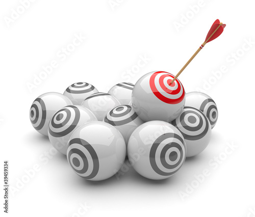 Illustration: Arrow in targets 3D. Success hitting. Business concept. Isolated Arrow in targets 3D. Success hitting. Business concept. Isolated