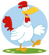 Happy White Rooster Walking And Waving Happy White Rooster Walking And Waving