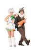 Photo: couple with carrot dressed as rabbits couple with carrot dressed as rabbits