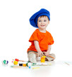small artist child with paints