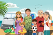 Vector: Family on beach vacation Family on beach vacation
