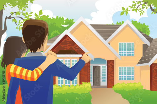 Vecteur : Couple looking at a house Couple looking at a house