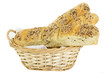 home made bread in wicker-basket isolated