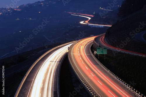 Photo: Highway in the night, Lavaux, Switzerland Highway in the night, Lavaux, Switzerland