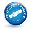 engagement qualité sur bouton bleu