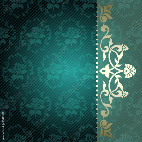 Vector: Floral arabesque background in green and gold Floral arabesque background in green and gold