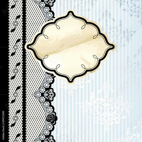 Vector: Silver and beige label with black lace Silver and beige label with black lace