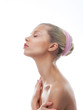 Beauty face of beautiful caucasian blonde female. Body care