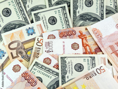 Photo: Dollars, roubles and euro Dollars, roubles and euro
