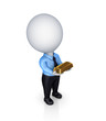 3d small person wita a golden bar in a hands.