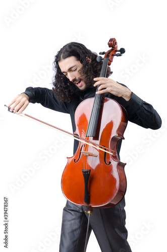 Foto: Man playing cello on white Man playing cello on white