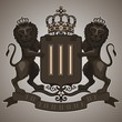 Vintage emblem: lions hold the shield, crown, banner. Vintage emblem: lions hold the shield, crown, banner.