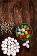 Easter eggs and natural wooden country table Easter eggs and natural wooden country table