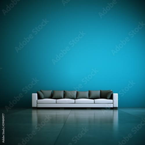 Illustration: Wohndesign - Sofa vor blauer Wand Wohndesign - Sofa vor blauer Wand