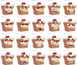 cute smiles delicious cake with different emotions