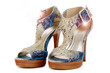 chaussures à talons en peau de serpent python bleu
