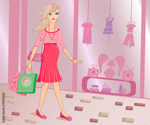 Vector: pregnant woman shopping for her soon to be born baby pregnant woman shopping for her soon to be born baby